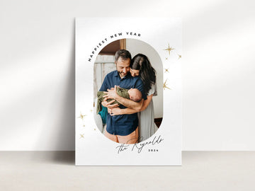 New Year Photo Family Card with Gold Stars Template for Canva - NG33