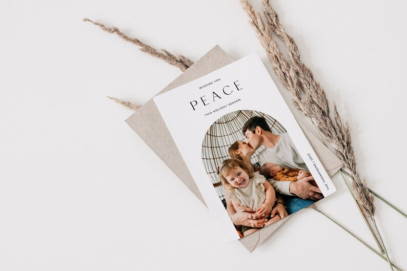 Peace Family Arch Photo Christmas Card Template for Canva - NG23