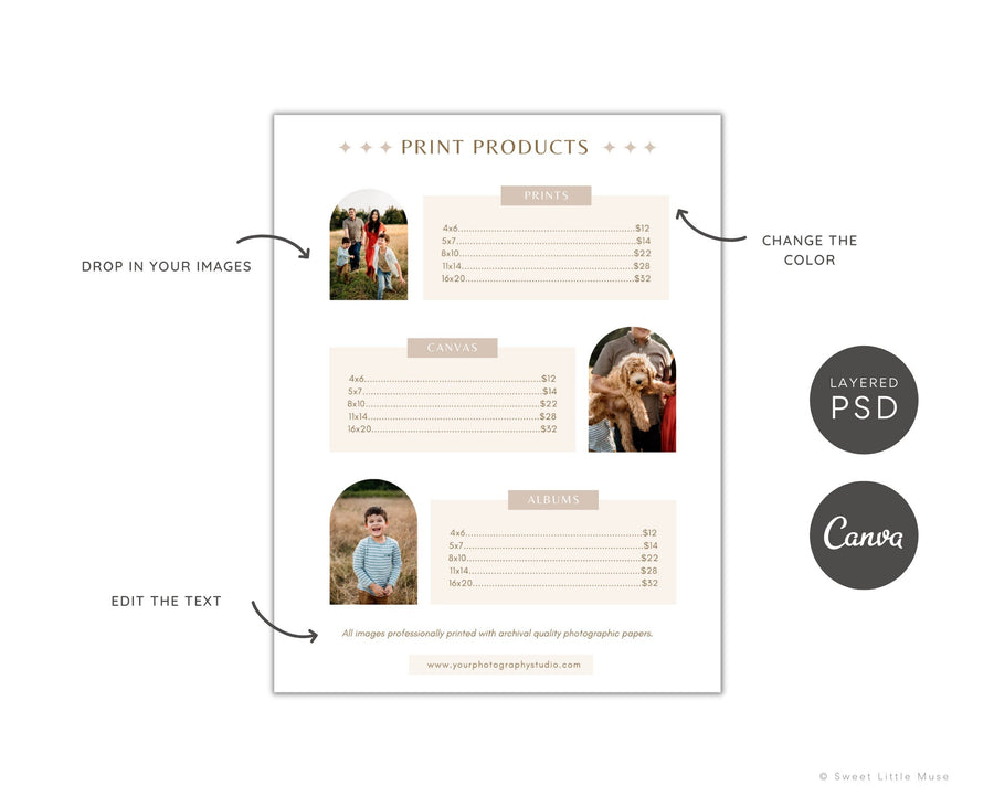 Price List Template for Photography Business for Canva - SLM68