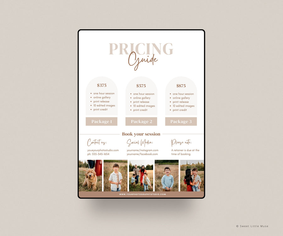 Photography Printable Pricing Template for Canva  - SLM64