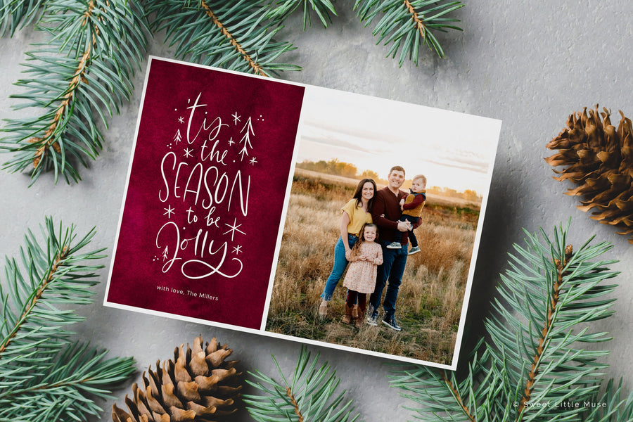 Burgundy Christmas Card Template for Canva - SLM03