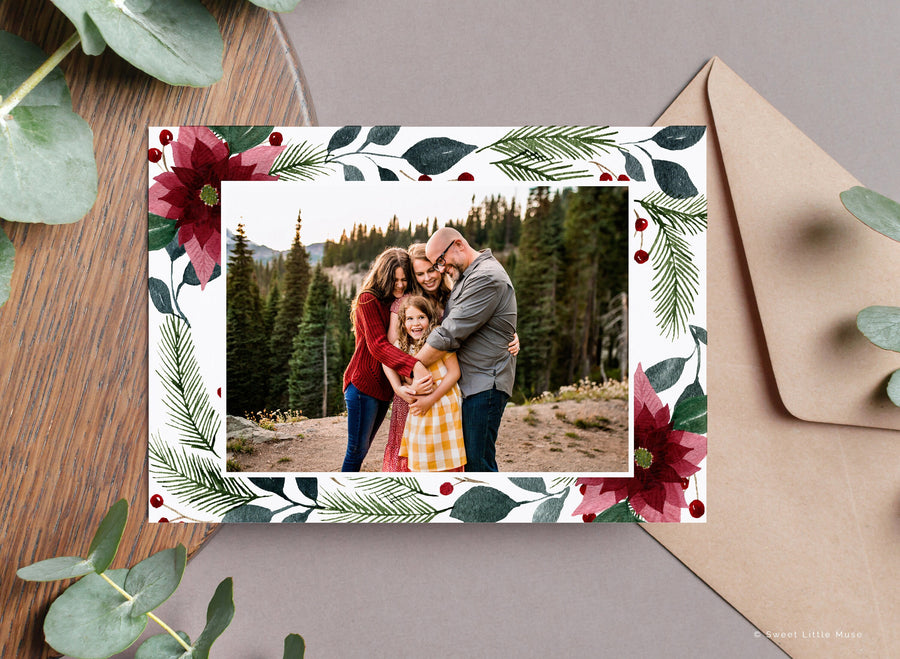 Burgundy Christmas Card Template for Canva - SLM03