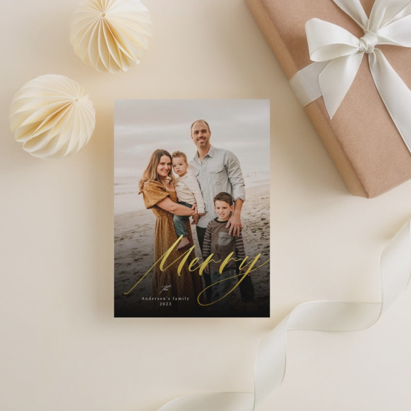 Gold foil Christmas Card Template, Printable Christmas Photo Card Canva Template, Photoshop Merry Christmas Photo Card,Holiday Card Template - CD472