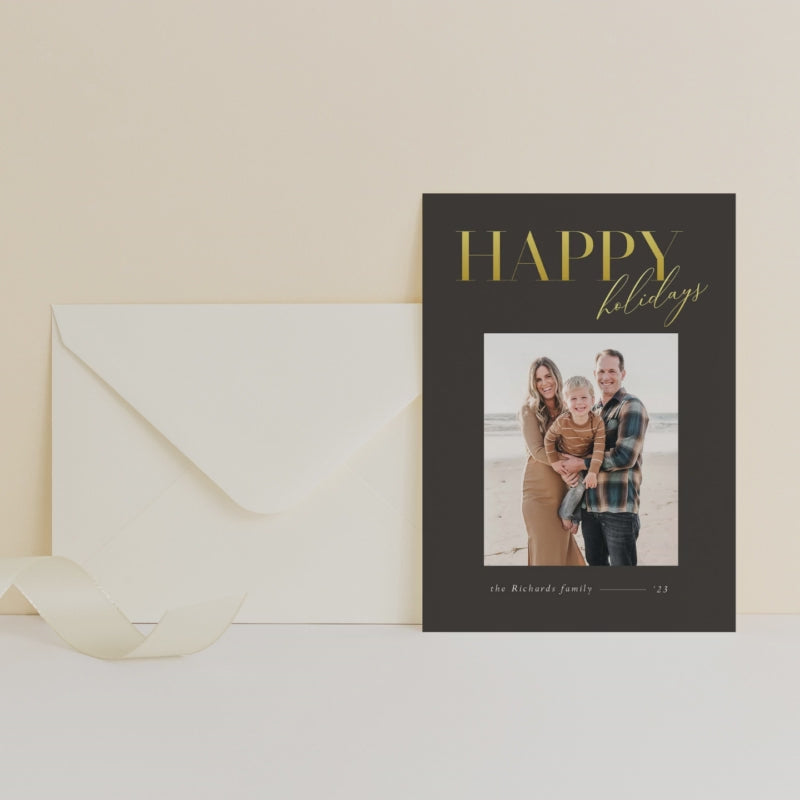 Golden Happy Holiday Card Template, 5x7 Happy Holiday Photo Card, Christmas Card Template, Photoshop Canva Template, Christmas photo card - CD492