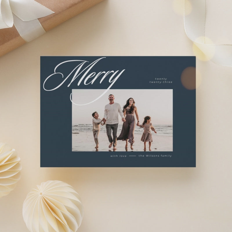 Family Merry Christmas Card Template, Printable Christmas Photo Card Canva Template, 5x7 Holiday Card Template, Photoshop Holiday Photo Card - CD471