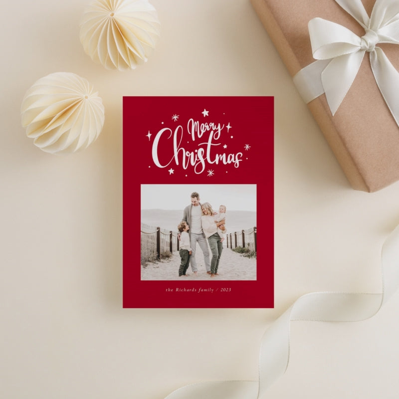 Printable Christmas Card Template, Family Merry Christmas Photo Card Canva Template, 5x7 Holiday Card, Photoshop Holiday Photo Card Template - CD495