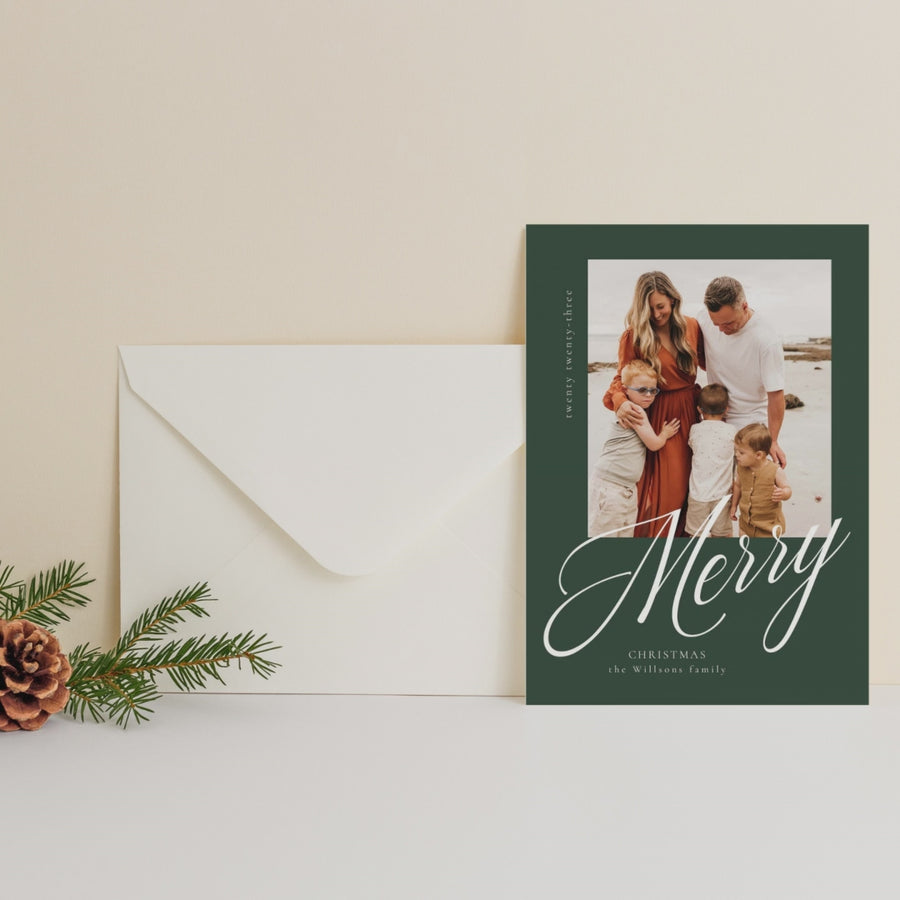 Canva Merry Christmas Card Template, 5x7 Printable Photography Holiday card template, Photoshop and Canva template for Family Photographer - CD476