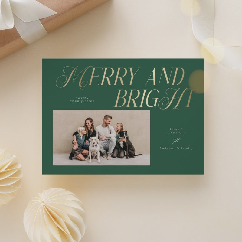 Merry and Bright Christmas Card Template, Printable Christmas Photo Card, Christmas Canva Template, Family Postcard, Photoshop Holiday Card - CD468