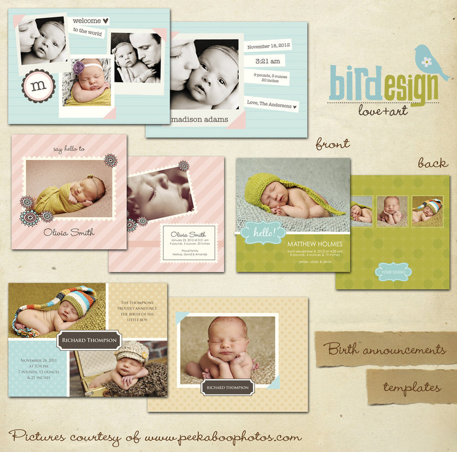 Birth announcement card template, templates for photographers
