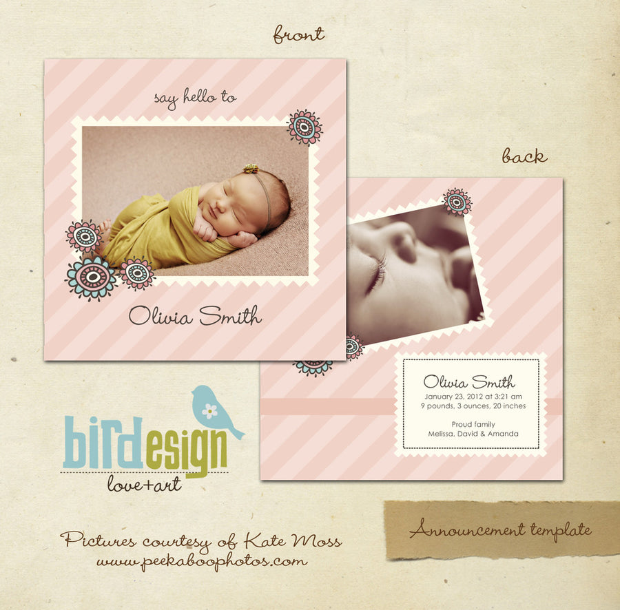 Birth announcement card template, templates for photographers
