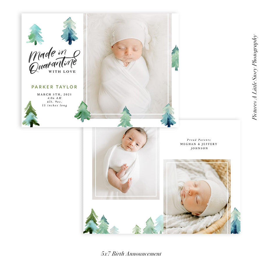 Quarantine Birth Announcement Photocard | Green Forest