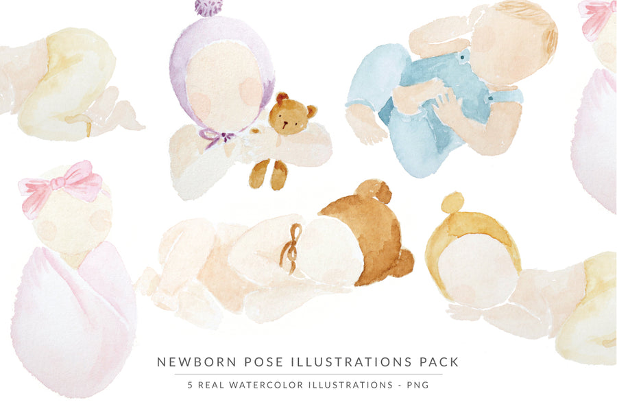 Watercolor Illustrations Pack - Newborn Pose