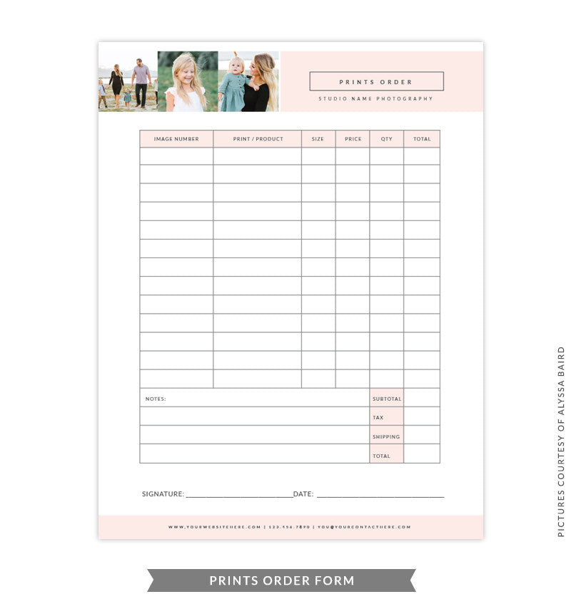 8.5x11 Prints Order Form Template | Peach Prints Order