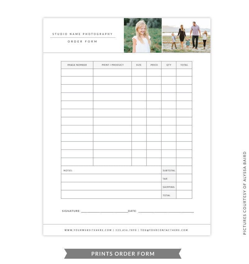 8.5x11 Prints Order Form Template | Gray Prints Order