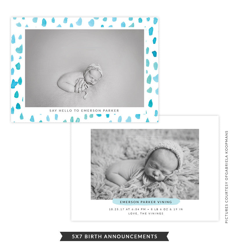 5x7 Birth Announcement | Brush Drops