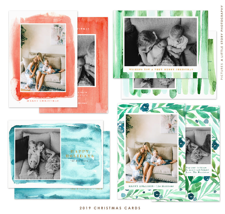 Christmas 5x7 Photo Card Bundle | Peaceful Watercolors