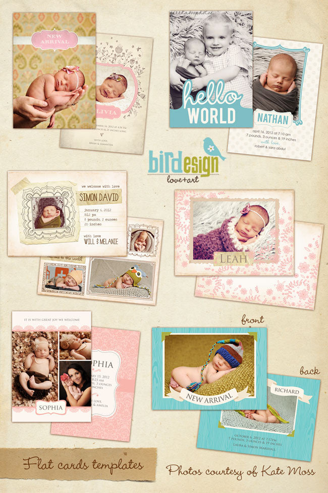 Birth announcement card template, templates for photographers
