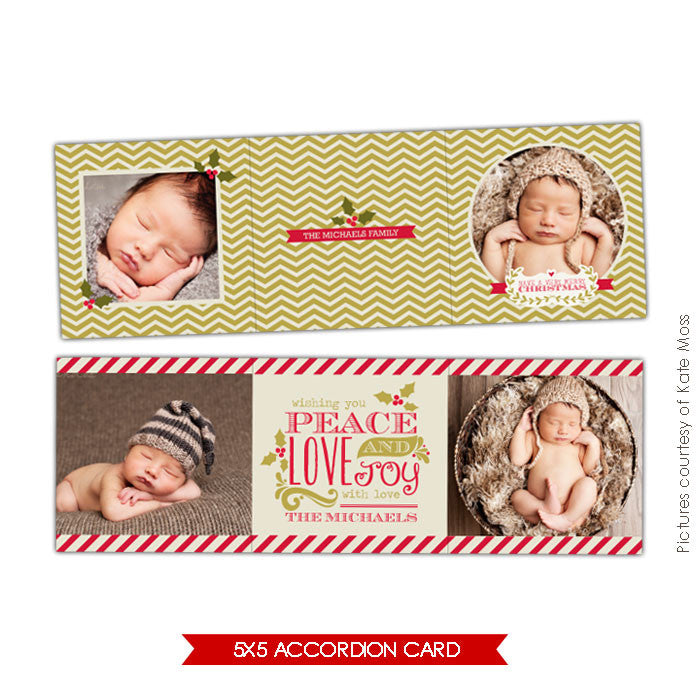 Holiday accordion card 5x5 | Mint chevron