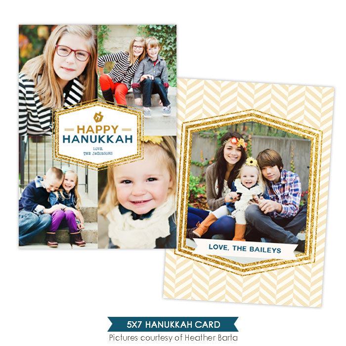 Hanukkah Photocard Template | Gold borders- e959