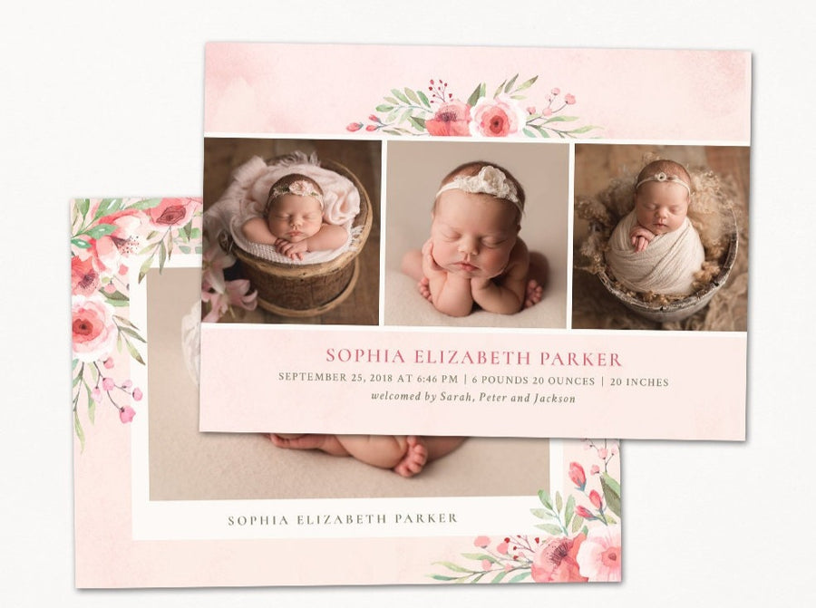 Birth Announcement Girl Newborn - 5x7 Card - os59