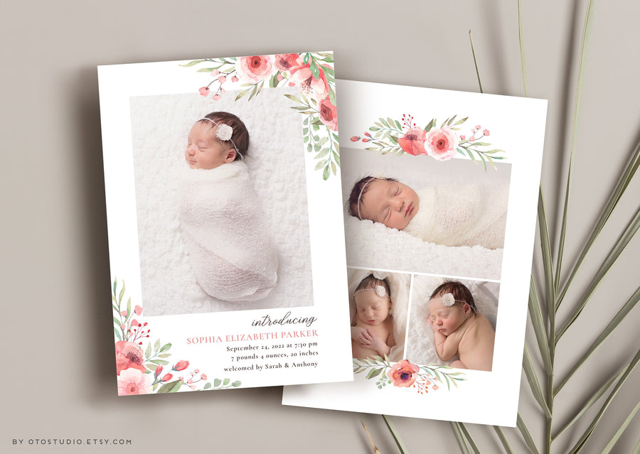 Birth Announcement Girl Newborn - 5x7 Card - os58