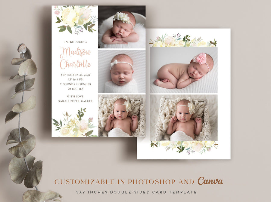 Birth Announcement Girl Newborn - 5x7 Card - os26