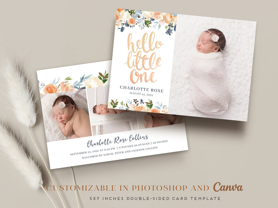 Birth Announcement Girl Newborn - 5x7 Card - os19