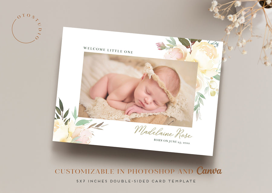 Birth Announcement Girl Newborn - 5x7 Card - os11