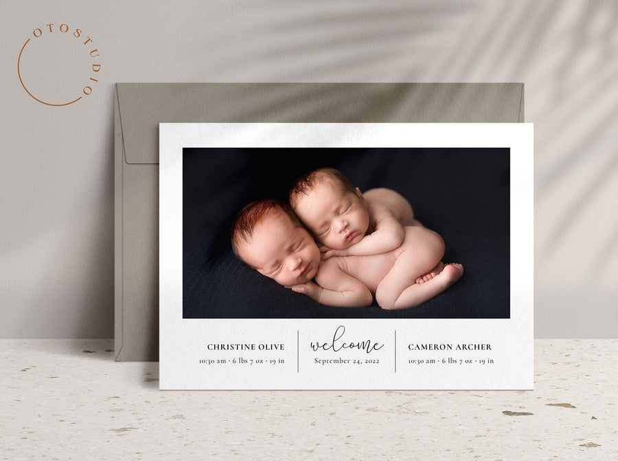 Birth Announcement Twin Baby Newborn - 5x7 Card - os09