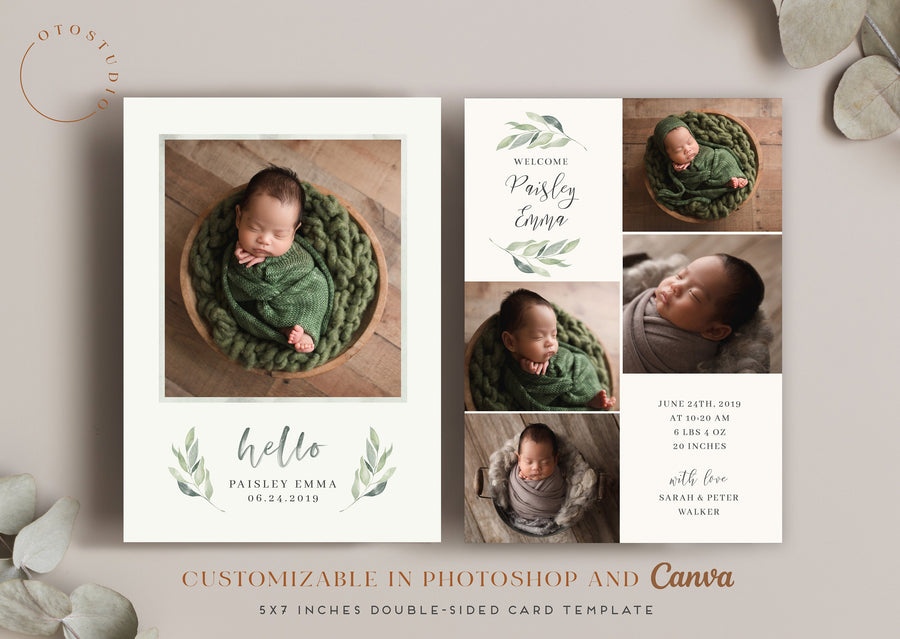 Birth Announcement Girl Newborn - 5x7 Card - os10