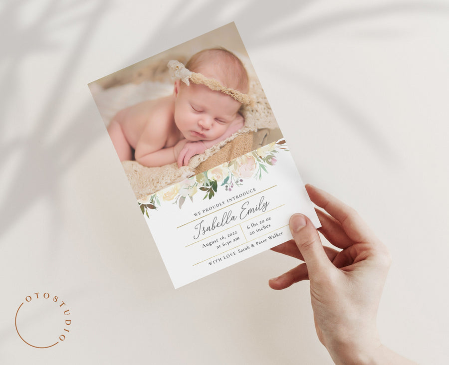 Birth Announcement Girl Newborn - 5x7 Card - os13