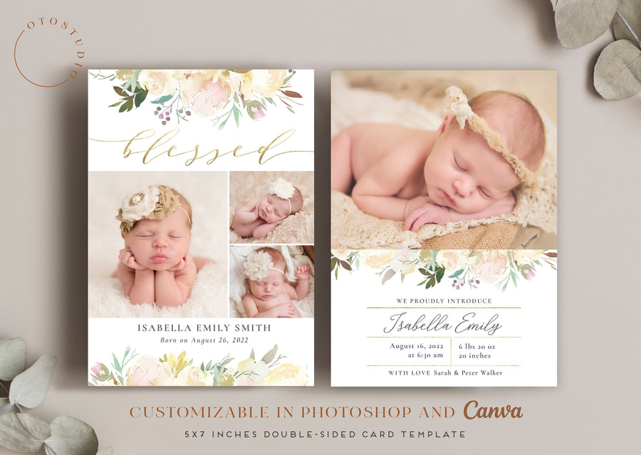 Birth Announcement Girl Newborn - 5x7 Card - os13