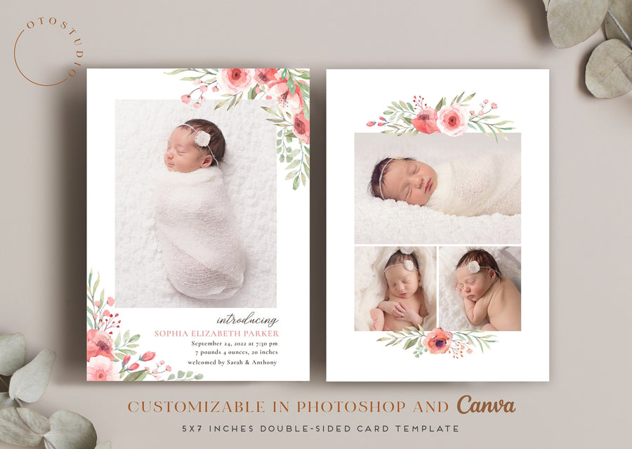 Birth Announcement Girl Newborn - 5x7 Card - os58