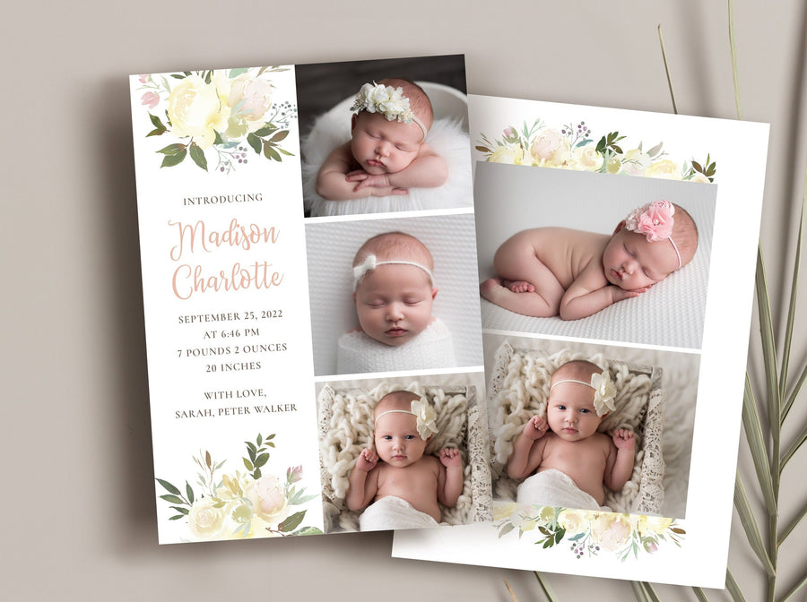 Birth Announcement Girl Newborn - 5x7 Card - os26