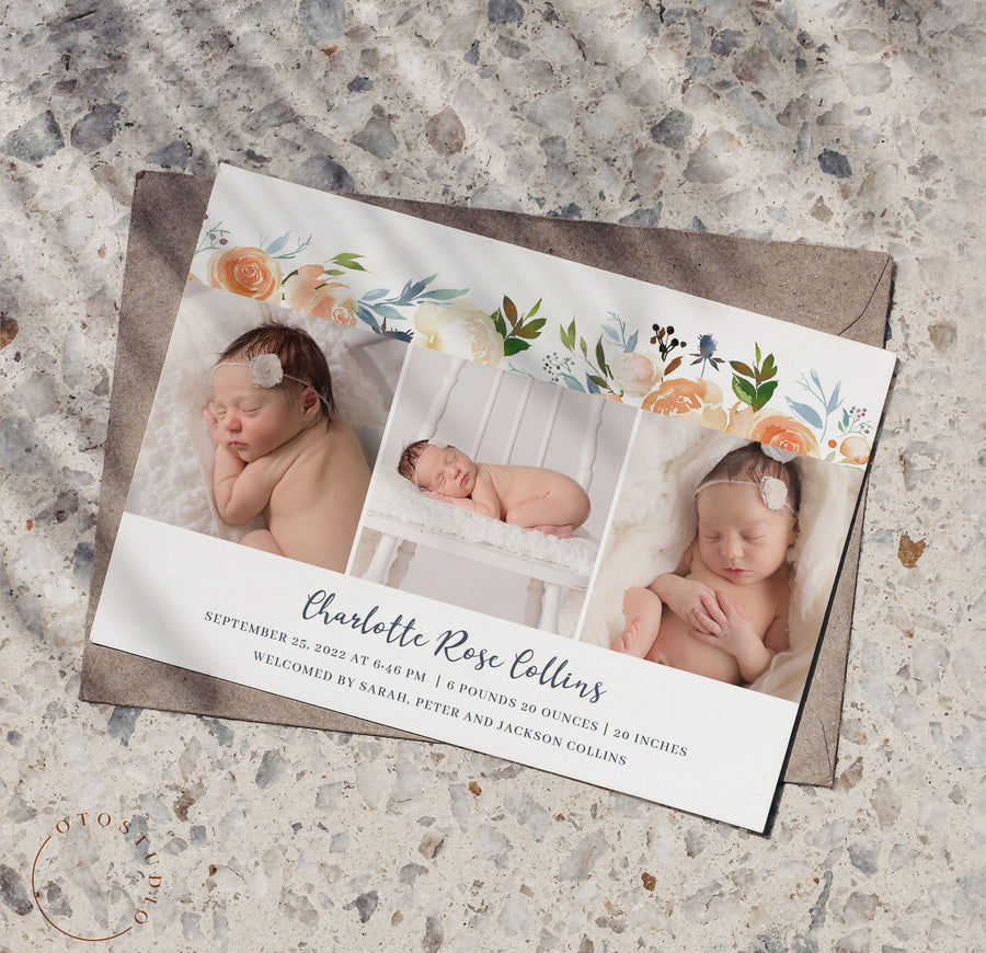 Birth Announcement Girl Newborn - 5x7 Card - os19