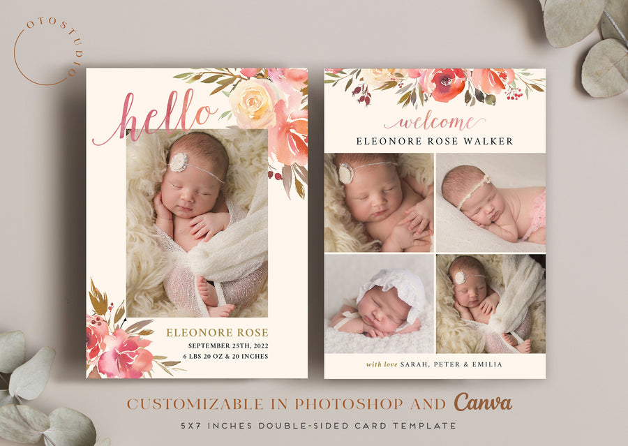 Birth Announcement Girl Newborn - 5x7 Card - os14